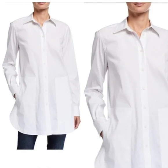 Lafayette 148 New York Wilkes Italian Sculpted Button Up Tunic Shirt Sz S - Picture 9 of 16